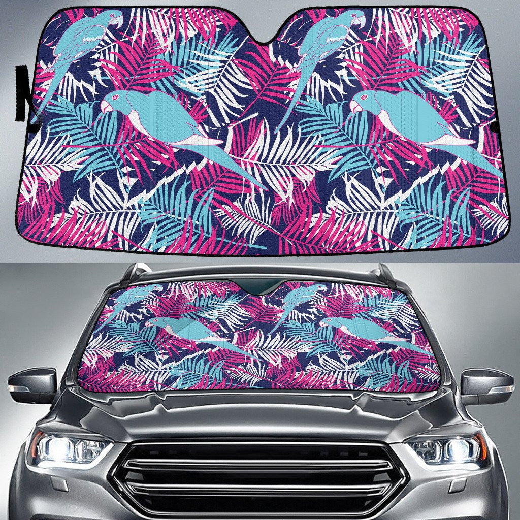 Mint And Pink Cute Parrots And Phoenix Leaf Summer Vibe Car Sun Shades Cover Auto Windshield Coolspod
