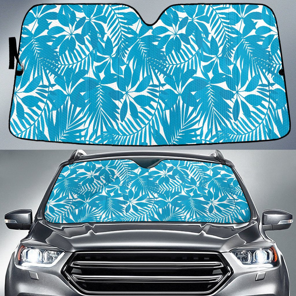 Blue Tropical Leaves And Flowers Pastel Pattern Car Sun Shades Cover Auto Windshield Coolspod