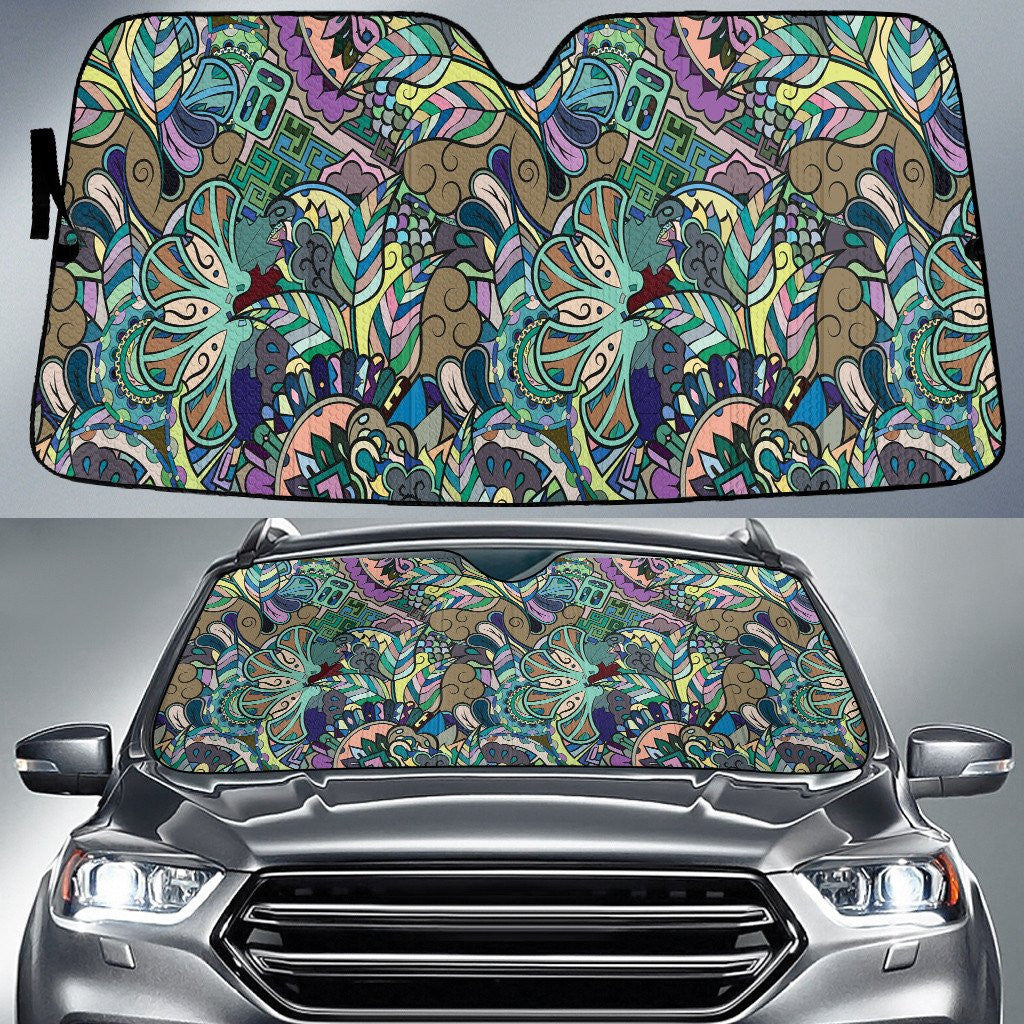 Green Tone Peacock Feather Paisley Texture Dot Theme Car Sun Shades Cover Auto Windshield Coolspod