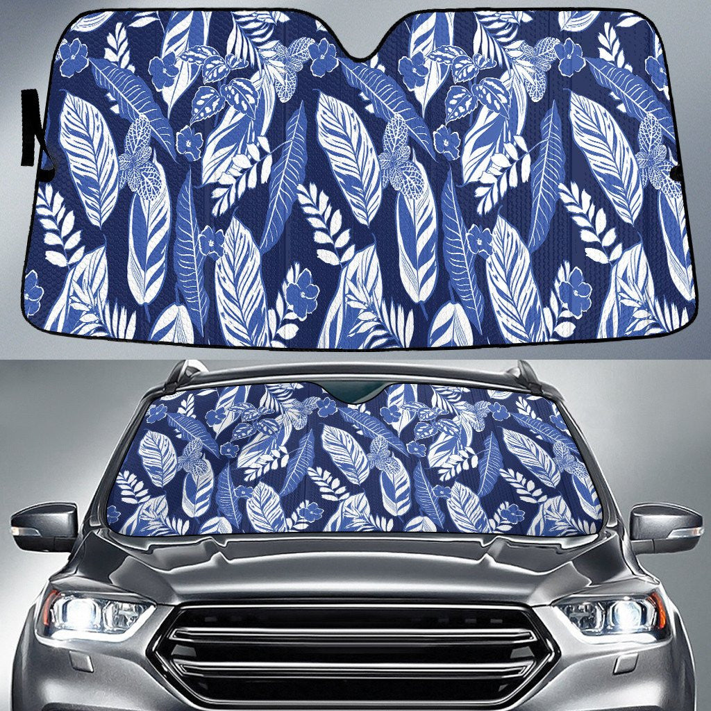Blue And White Shell Ginger Leaf Plumeria Flower Blue Car Sun Shades Cover Auto Windshield Coolspod