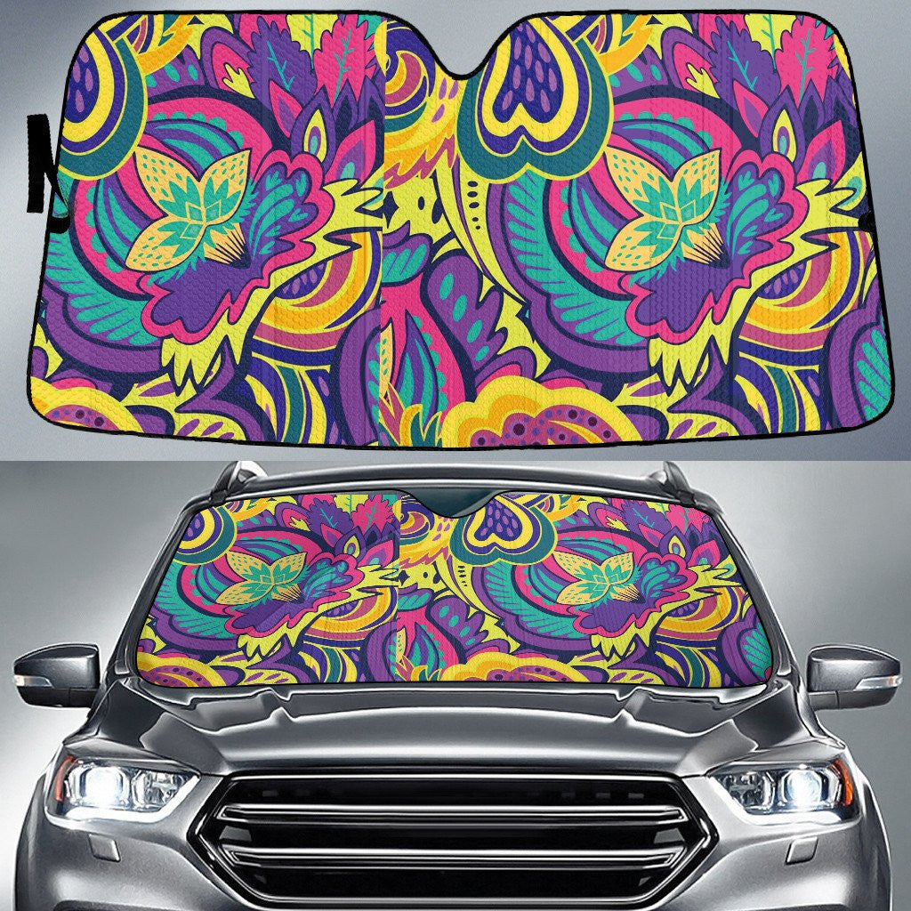 Multicolor Flowers Paisley Texture All Over Print Car Sun Shades Cover Auto Windshield Coolspod