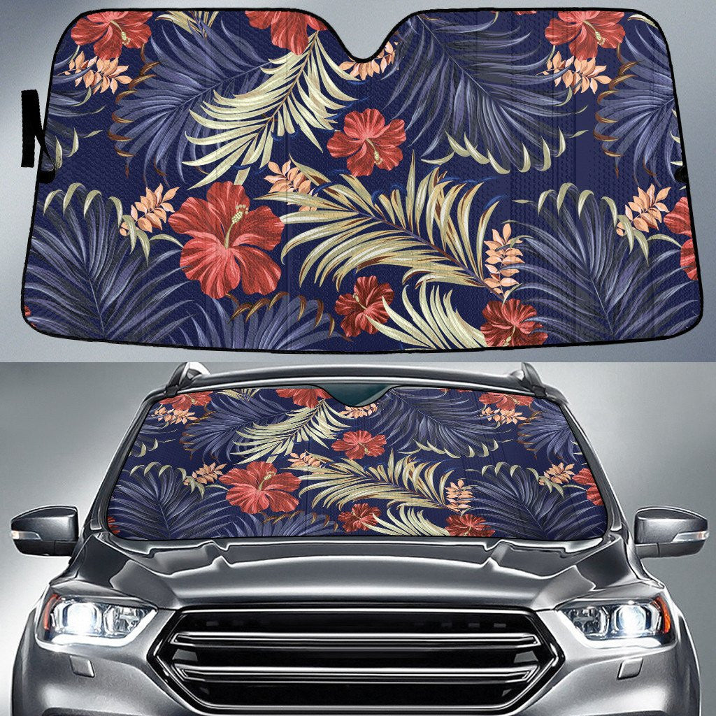 Red Hawaiian Hibiscus Dry And Fresh Palm Leave Blue Car Sun Shades Cover Auto Windshield Coolspod