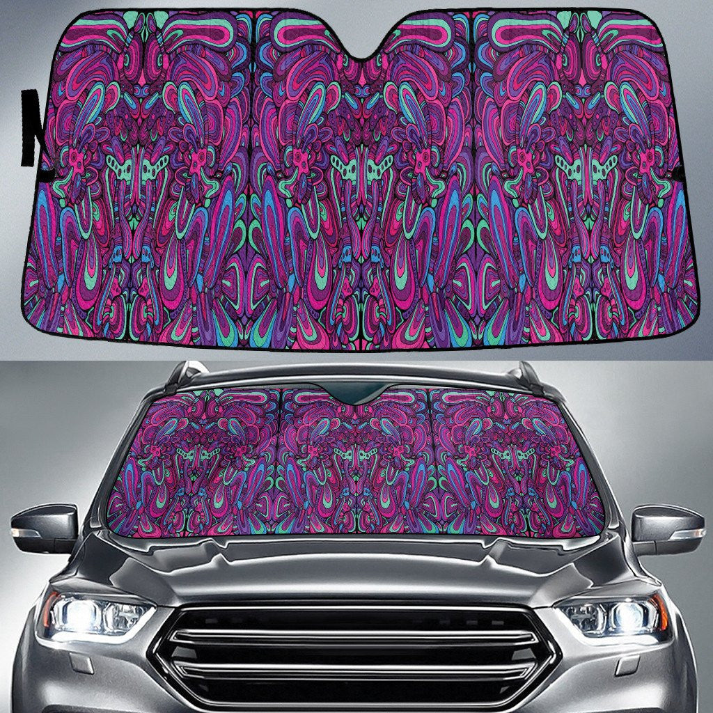 Purple Mirrored Flowers Paisley Texture Dot Theme Car Sun Shades Cover Auto Windshield Coolspod