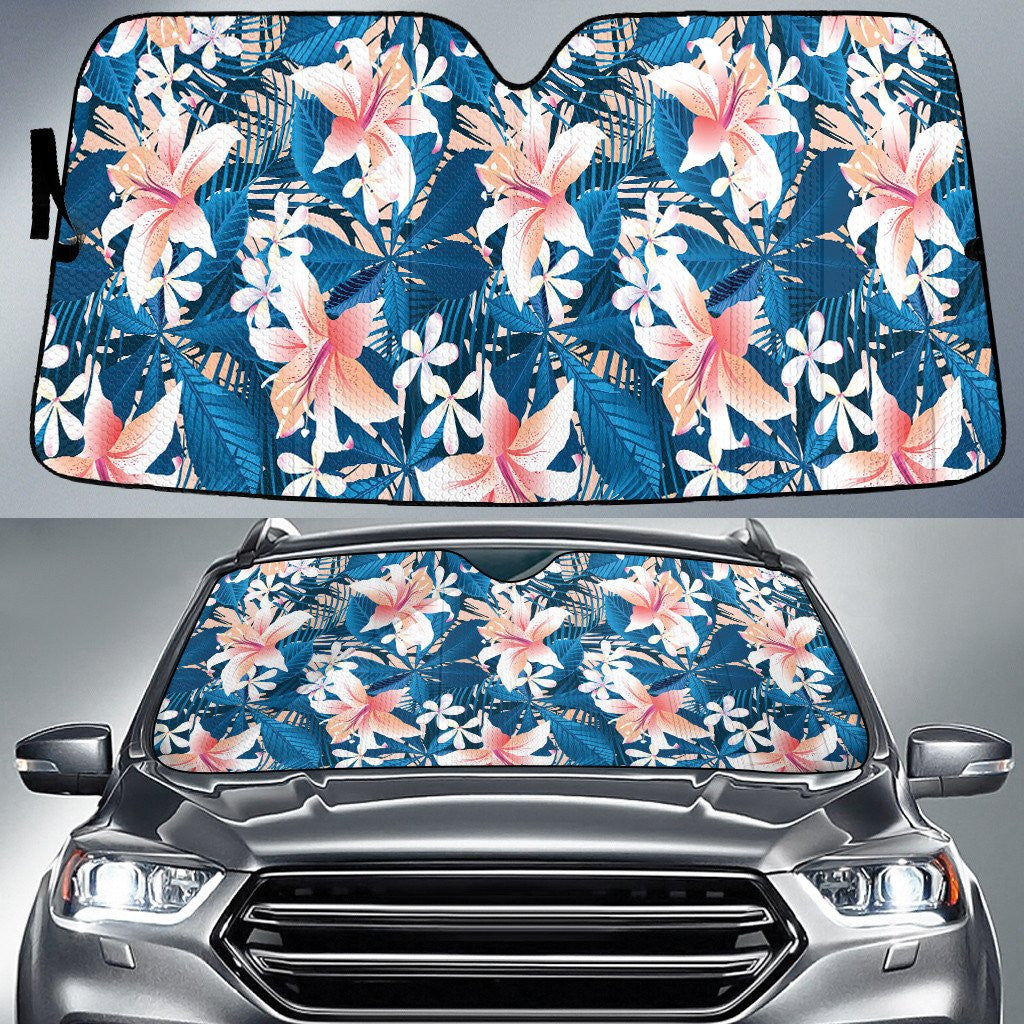 Pinky Hawaiian Hibiscus Flower Over Coconut Palm Leaves Car Sun Shades Cover Auto Windshield Coolspod