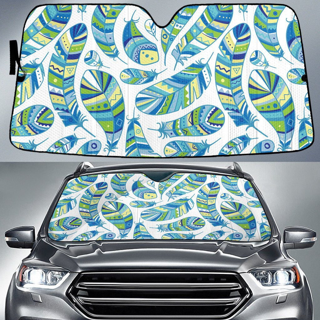 Blue And Green Tribal Pattern Feather Psychedelic Texture Car Sun Shades Cover Auto Windshield Coolspod