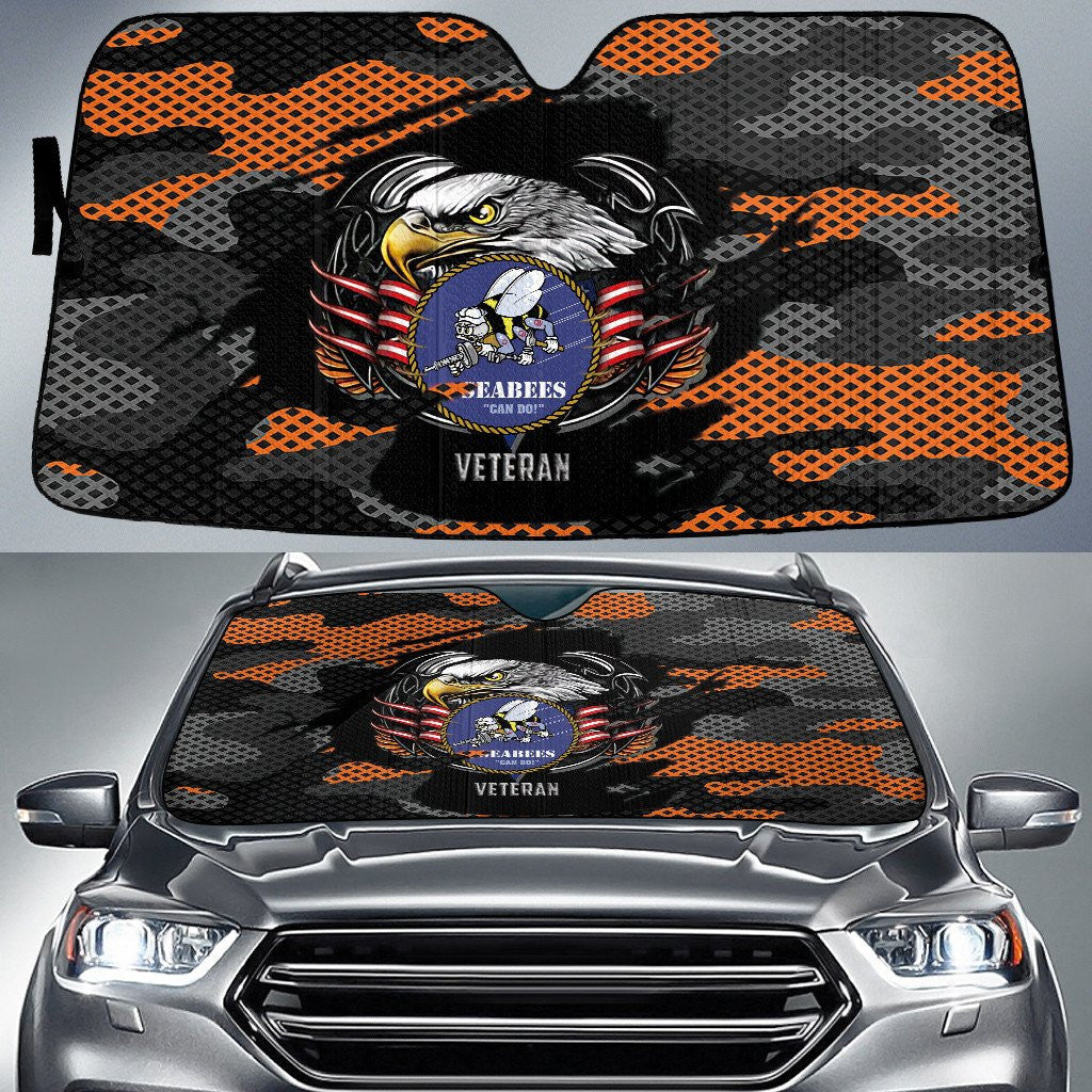 Bald Eagle In Front Of An American Flag With Orange Camo Pattern Printed Car Sun Shades Cover Auto Windshield Coolspod