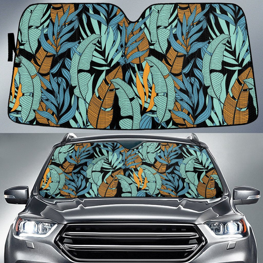 Blue Phoenix And Yellow Banana Leaf Summer Texture Black Car Sun Shades Cover Auto Windshield Coolspod