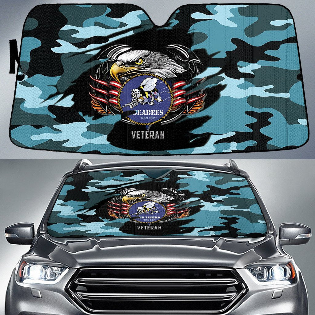 Bald Eagle In Front Of An American Flag With Blue Camo Pattern Printed Car Sun Shades Cover Auto Windshield Coolspod