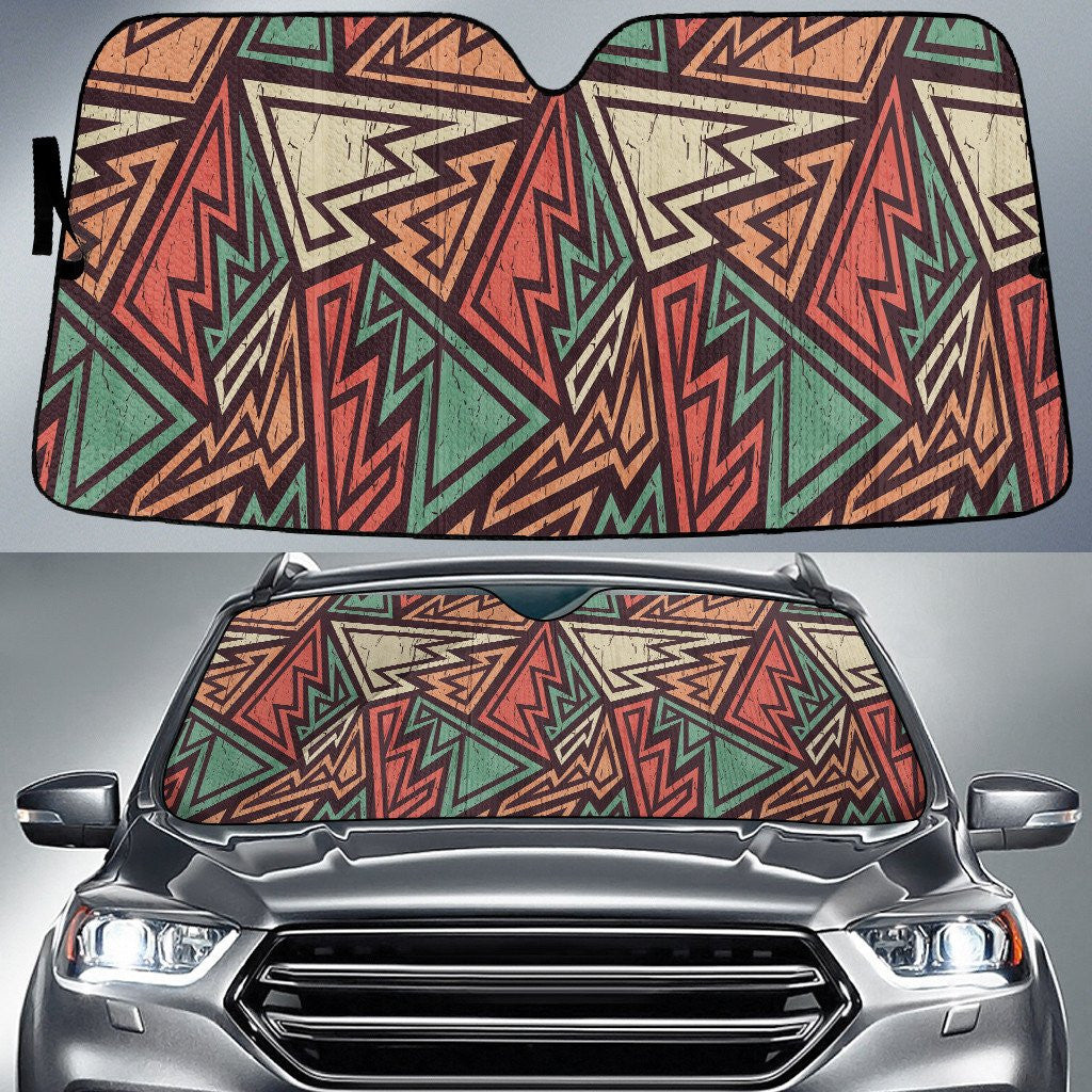 Green Red Aztec Pattern Geometric Texture Car Sun Shades Cover Auto Windshield Coolspod