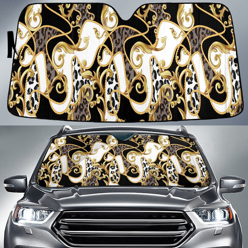 Black Gold Paisley Pattern Over Brown Leopard Skin Car Sun Shades Cover Auto Winshield Coolspod