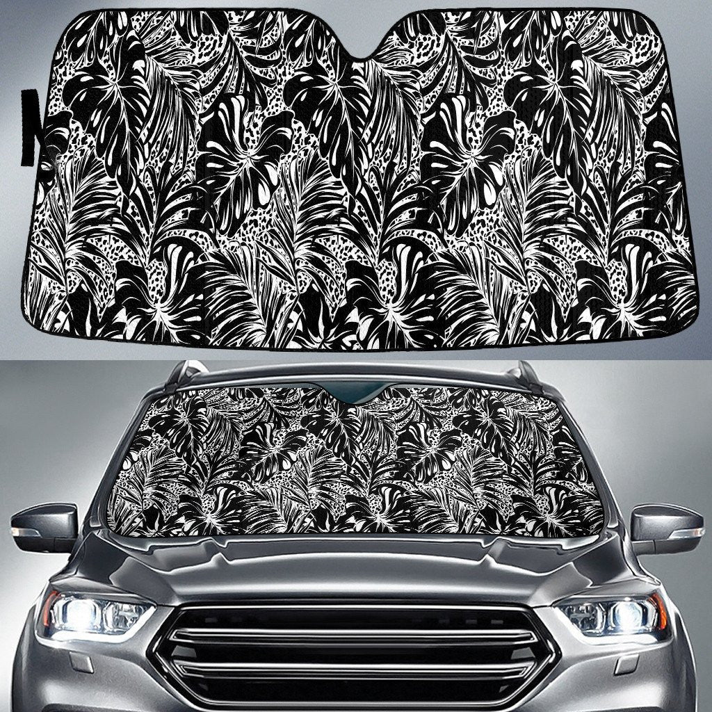 Black And White Monstera Leaf Leopard Skin Texture Car Sun Shades Cover Auto Windshield Coolspod