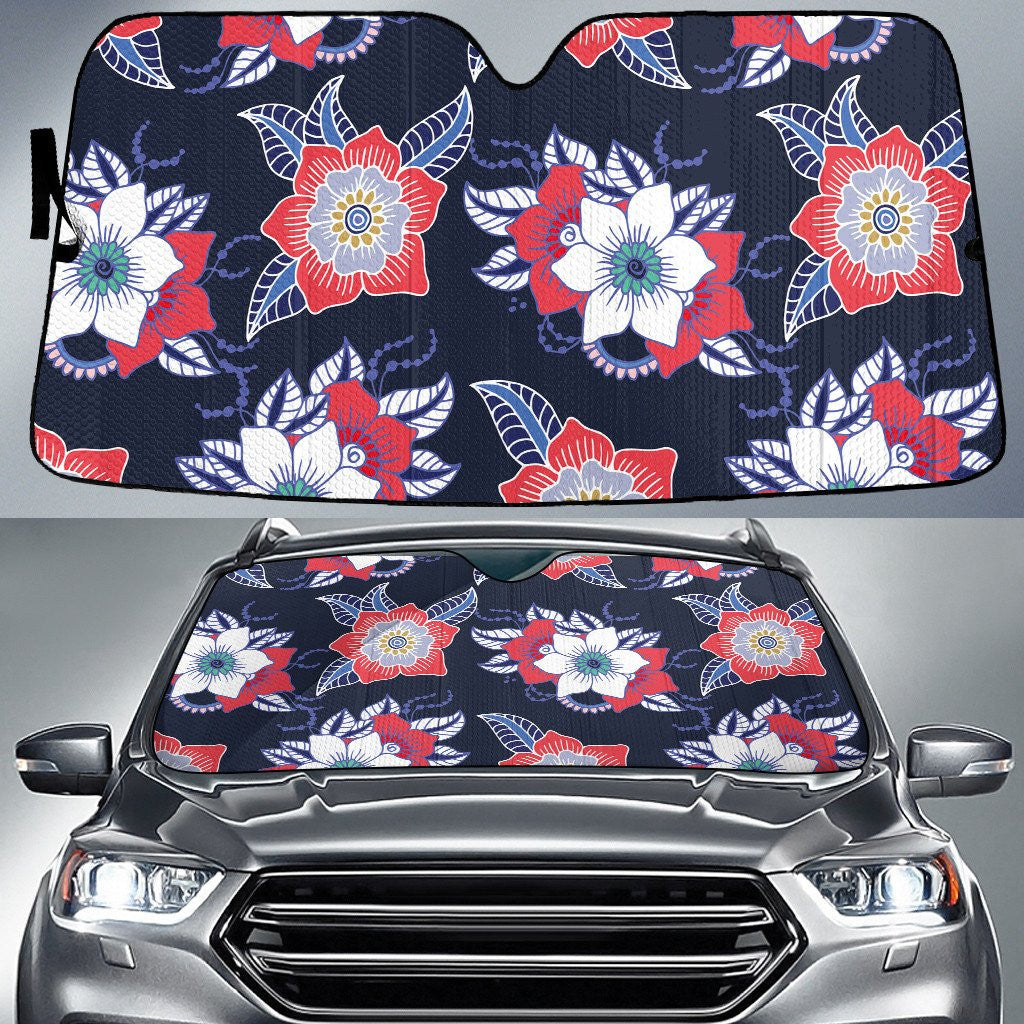 Hawaiian Hibiscus Flowers Hand Drawing Style Navy Car Sun Shades Cover Auto Windshield Coolspod