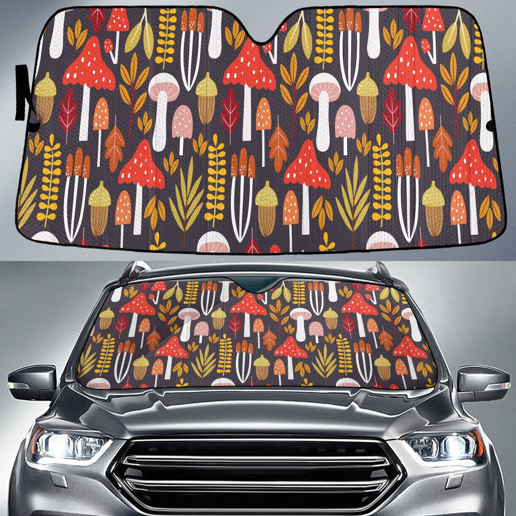 Multicolor Poisonous Mushroom Flying On The Sky Grey Theme Car Sun Shades Cover Auto Windshield Coolspod