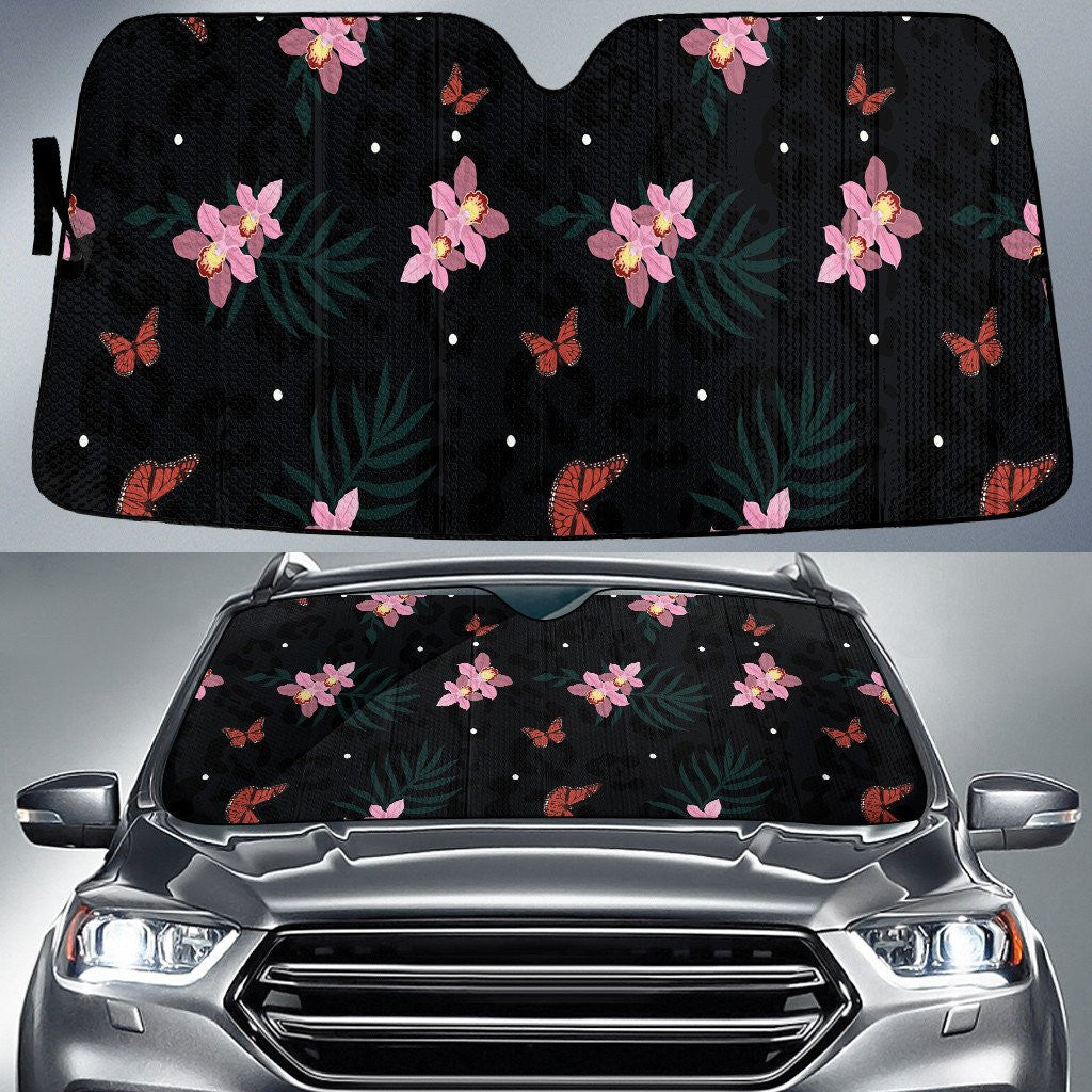 Butterfly And Pinky Hawaiian Hibiscus Flower Black Theme Car Sun Shades Cover Auto Windshield Coolspod