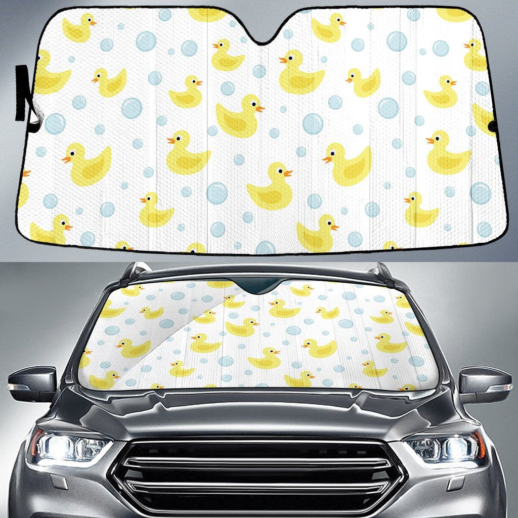 Yellow Mature Ducky And Bubble At Lake White Theme Car Sun Shades Cover Auto Windshield Coolspod