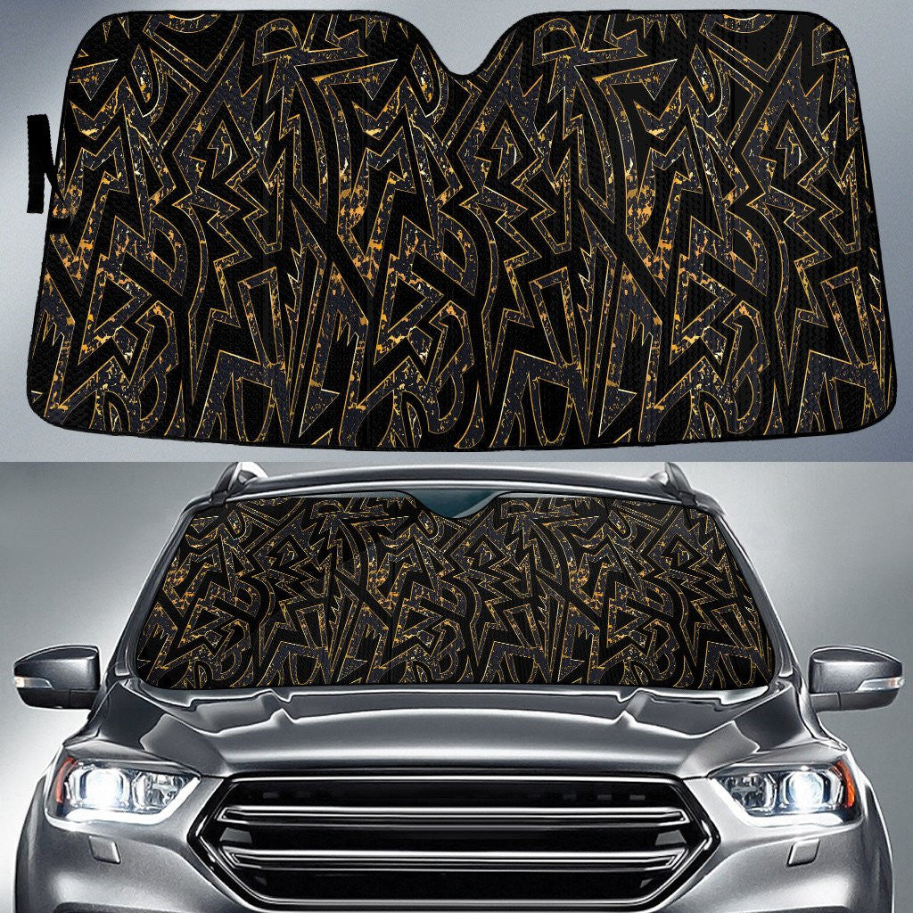 Twinkle Black And Gold Line Black Background Car Sun Shades Cover Auto Windshield Coolspod