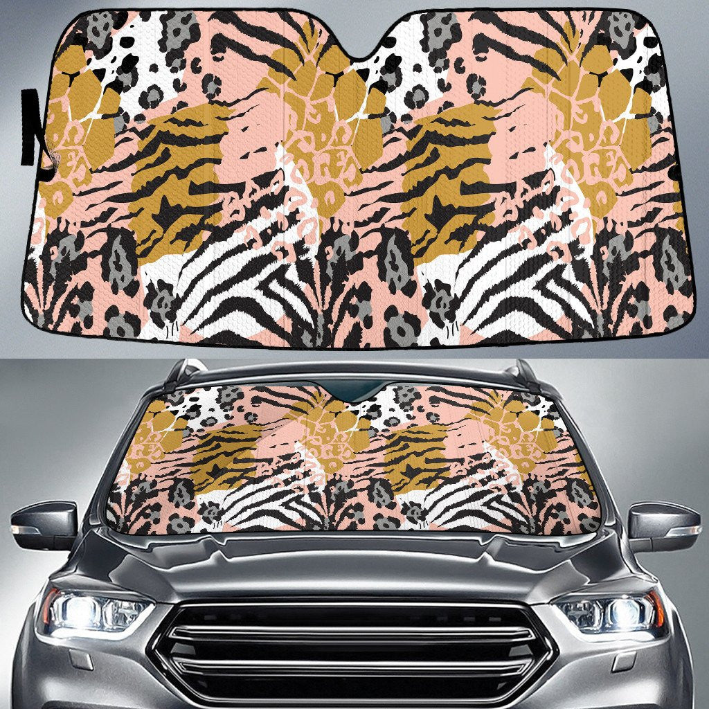 Orange Combination Of Zebra And Leopard Skin Texture Purple Car Sun Shades Cover Auto Windshield Coolspod