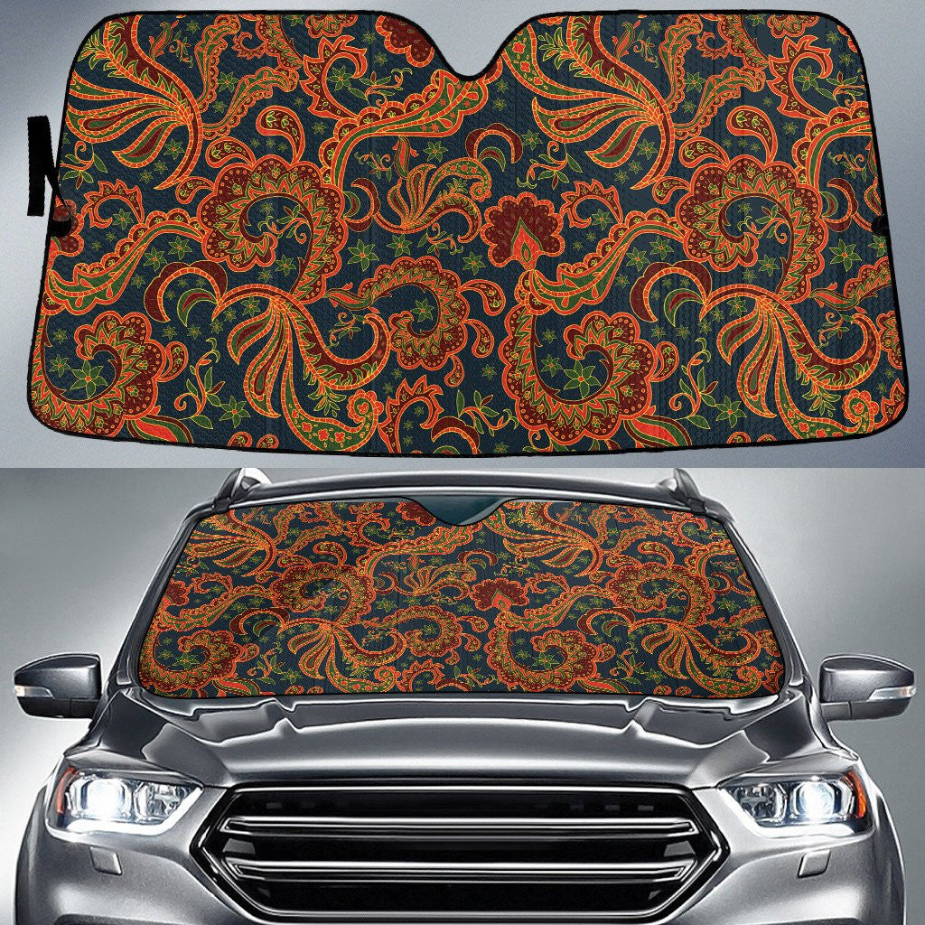 Tone Of Brown Long Flowers Paisley Texture Navy Theme Car Sun Shades Cover Auto Windshield Coolspod