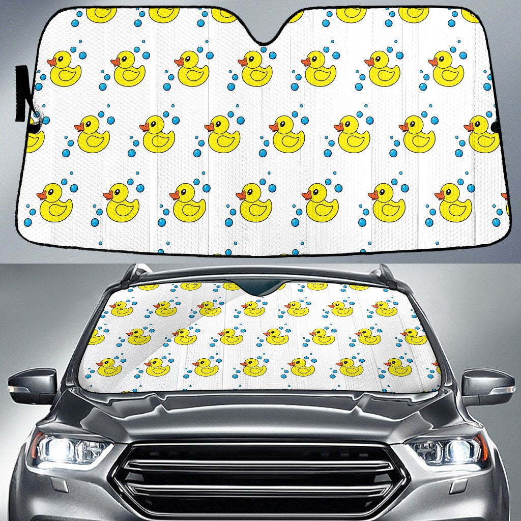 Yellow Ducky And Bubble At Lake White Theme Car Sun Shades Cover Auto Windshield Coolspod