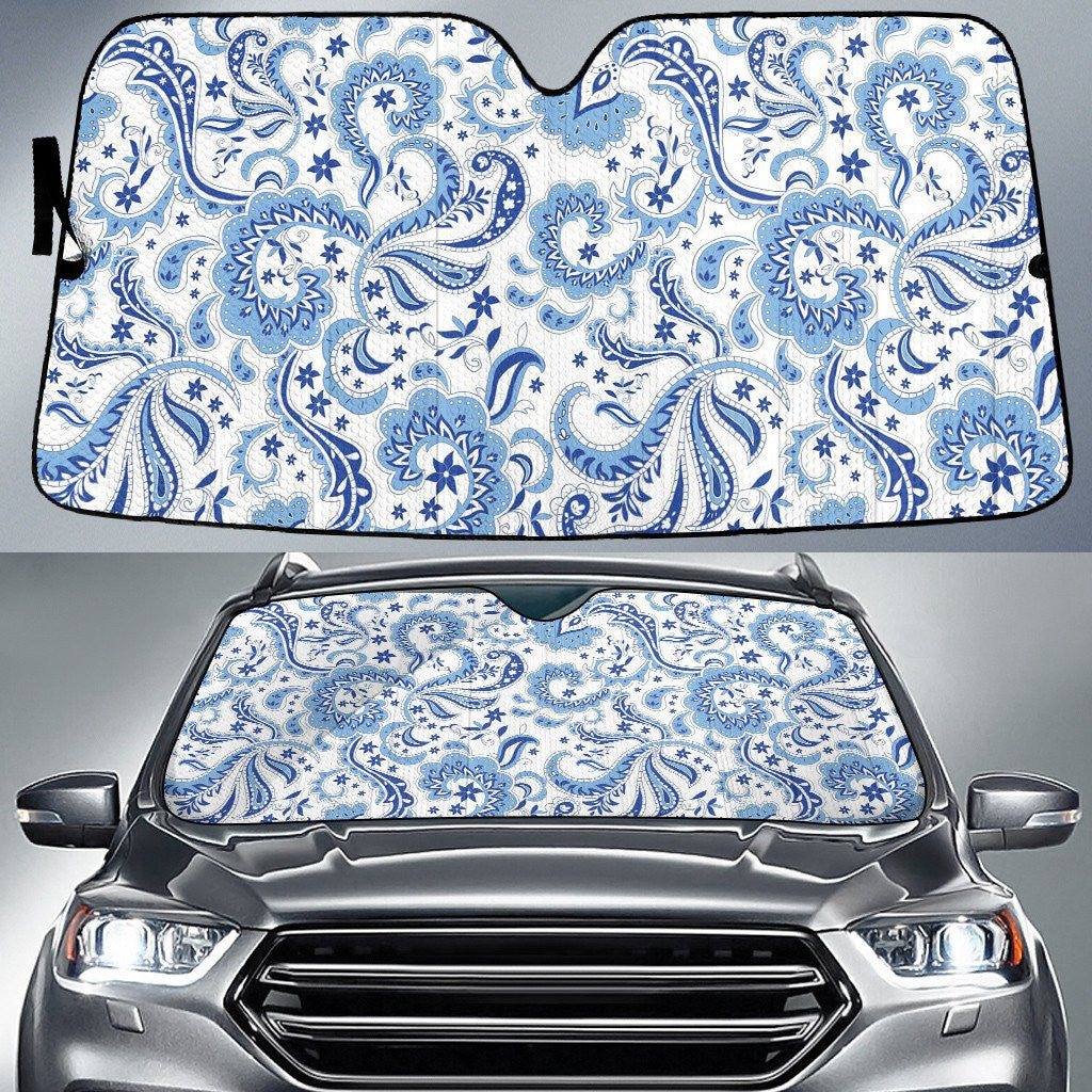 Tone Of Blue Mirrored Flowers Abstract Pattern White Car Sun Shades Cover Auto Windshield Coolspod