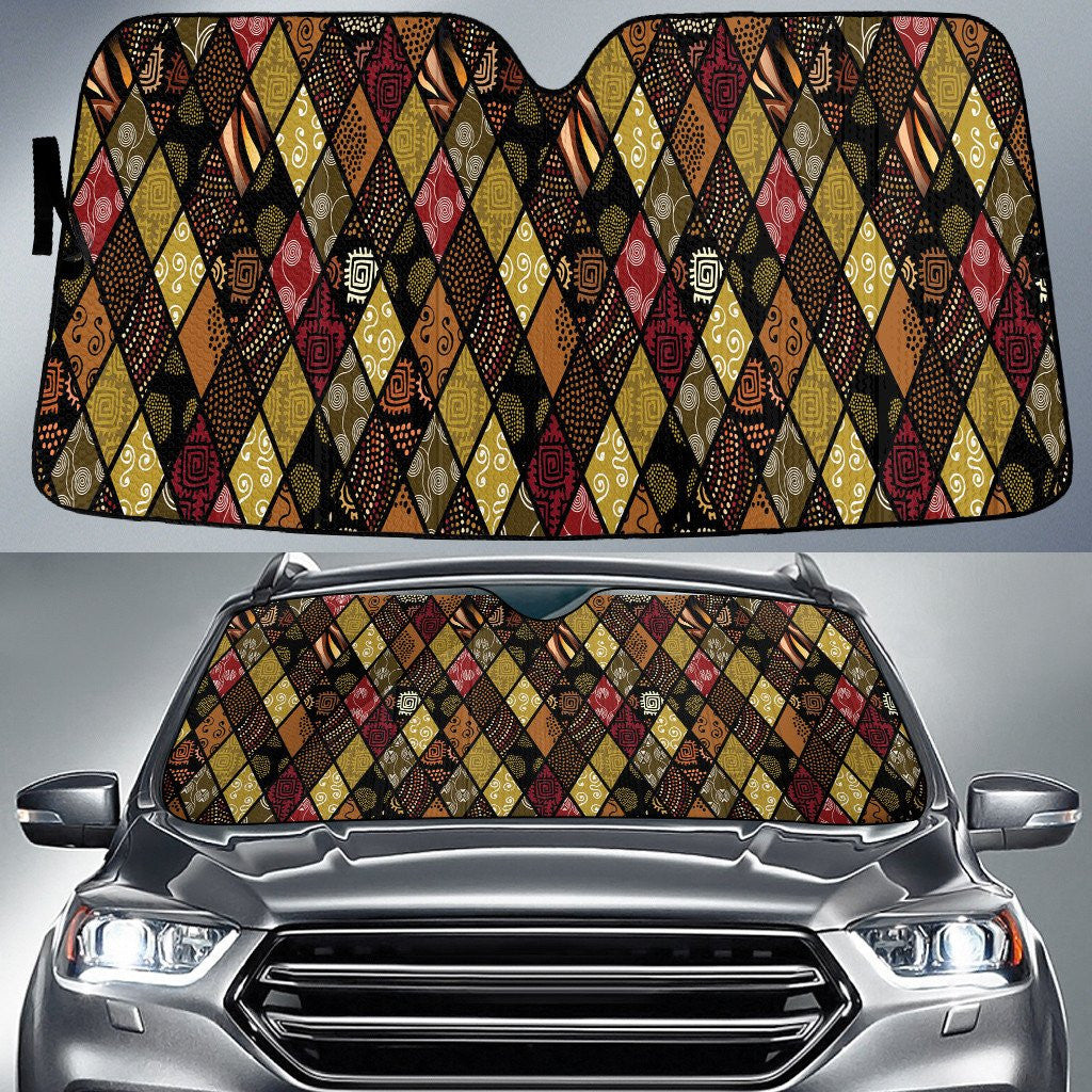 Vintage Aztec Pattern Geometric Checkered Shape Texture Car Sun Shades Cover Auto Windshield Coolspod