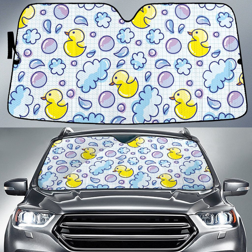 Yellow Ducky And Cloudy Bubble Hand Drawing White Theme Car Sun Shades Cover Auto Windshield Coolspod