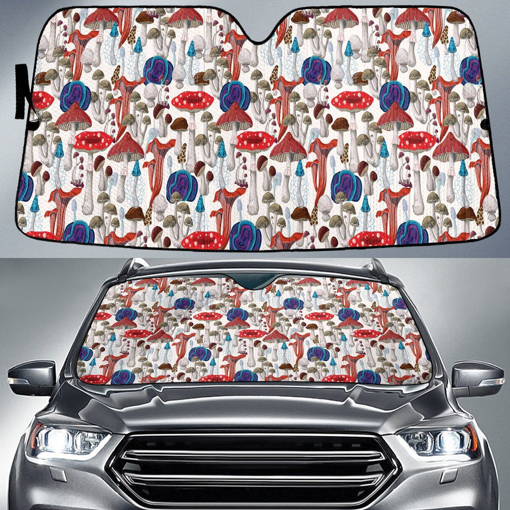Chromatic Poisonous Mushroom Flying On The Sky White Theme Car Sun Shades Cover Auto Windshield Coolspod