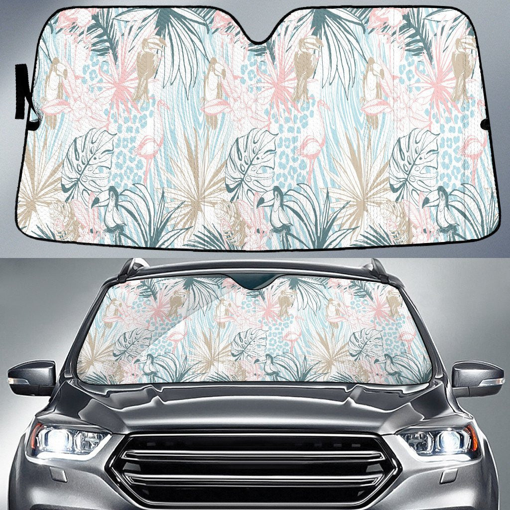 Pastel Color Monstera Leaf Over Blue Leopard Skin Car Sun Shades Cover Auto Windshield Coolspod