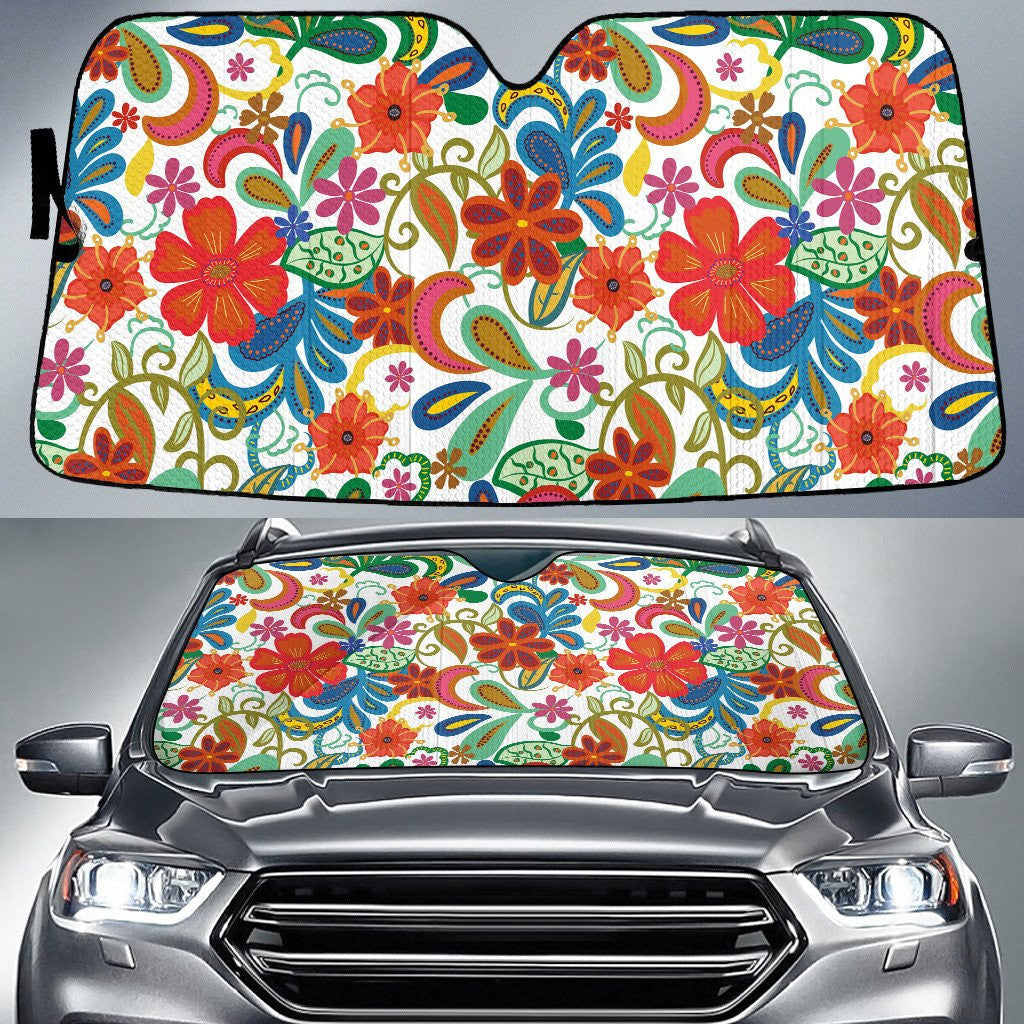 Colorful Plumeria And Hibiscus Flowers Summer Vibe White Car Sun Shades Cover Auto Windshield Coolspod