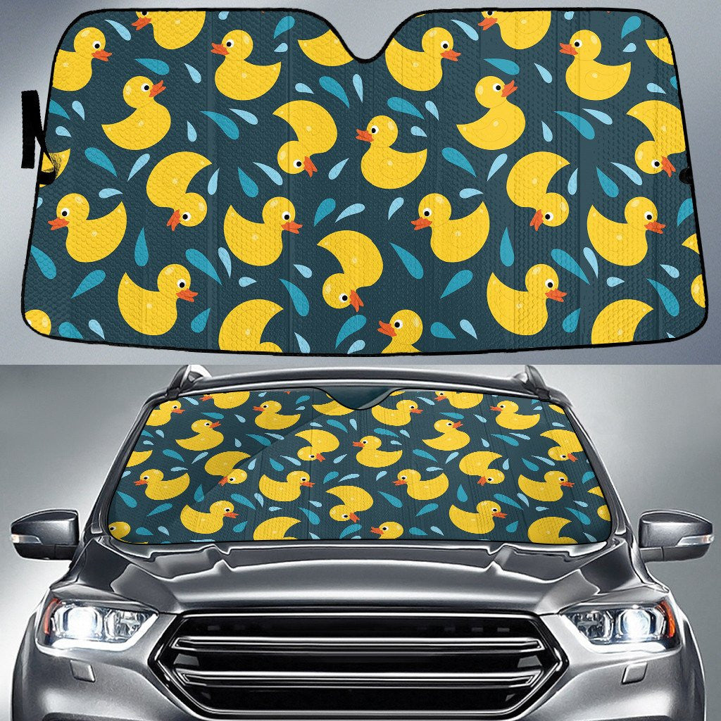 Yellow Ducky And Bubble Hand Drawing Blue Theme Car Sun Shades Cover Auto Windshield Coolspod