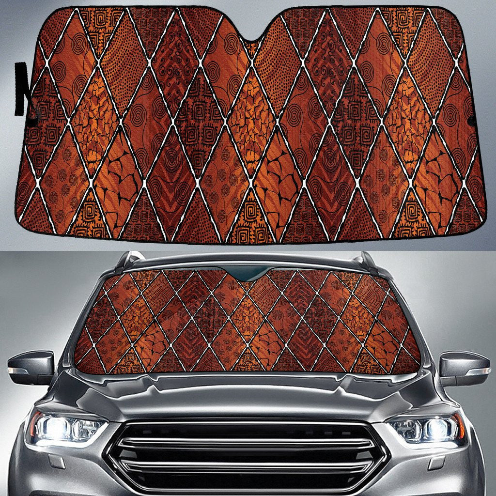 Brown Tone Ancient Aztec Pattern Checkered Car Sun Shades Cover Auto Windshield Coolspod