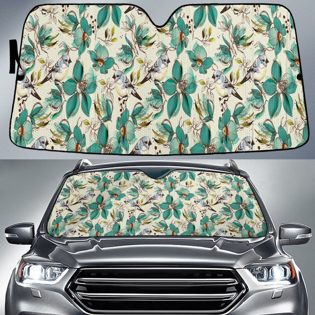 Green Chinese Hawaiian Hibiscus Flower And Parrot Beige Car Sun Shades Cover Auto Windshield Coolspod