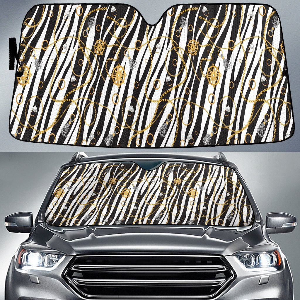 Amazing Gold Line Over Zebra Skin Texture Car Sun Shades Cover Auto Windshield Coolspod