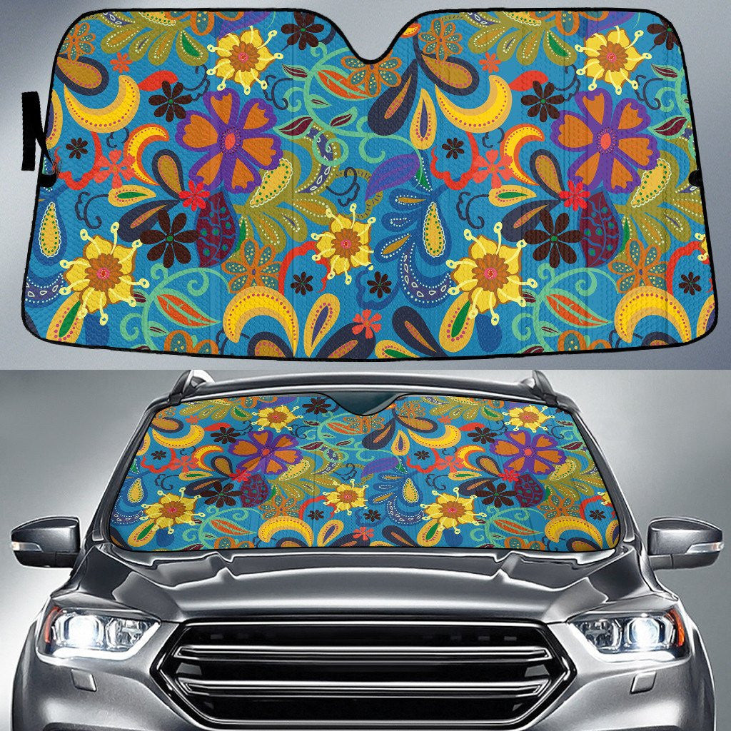 Chromatic Plumeria And Chinese Hibiscus Flowers Blue Car Sun Shades Cover Auto Windshield Coolspod
