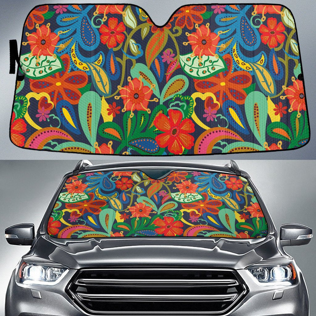 Multicolor Tropical And Chinese Hibiscus Flowers Theme Car Sun Shades Cover Auto Windshield Coolspod