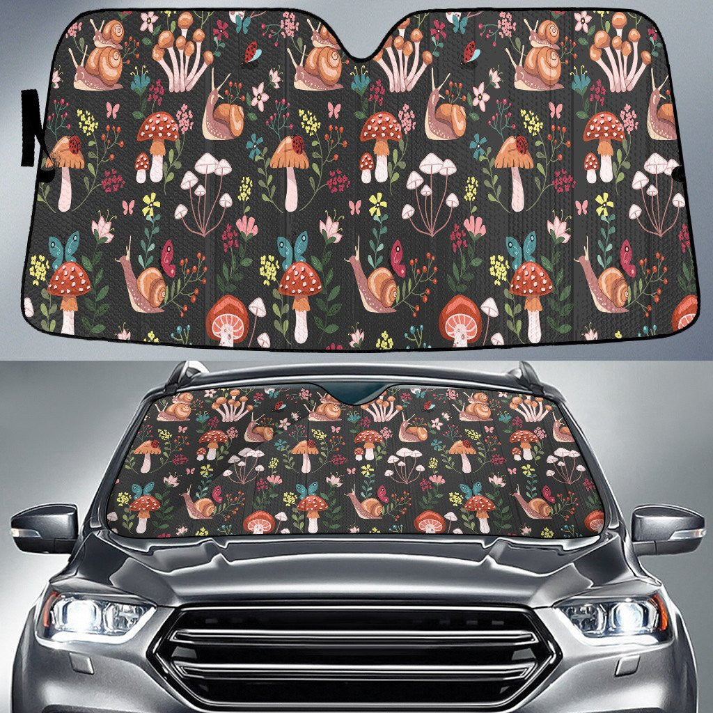 Snail And Poisonous Mushroom Brown Theme Car Sun Shades Cover Auto Windshield Coolspod