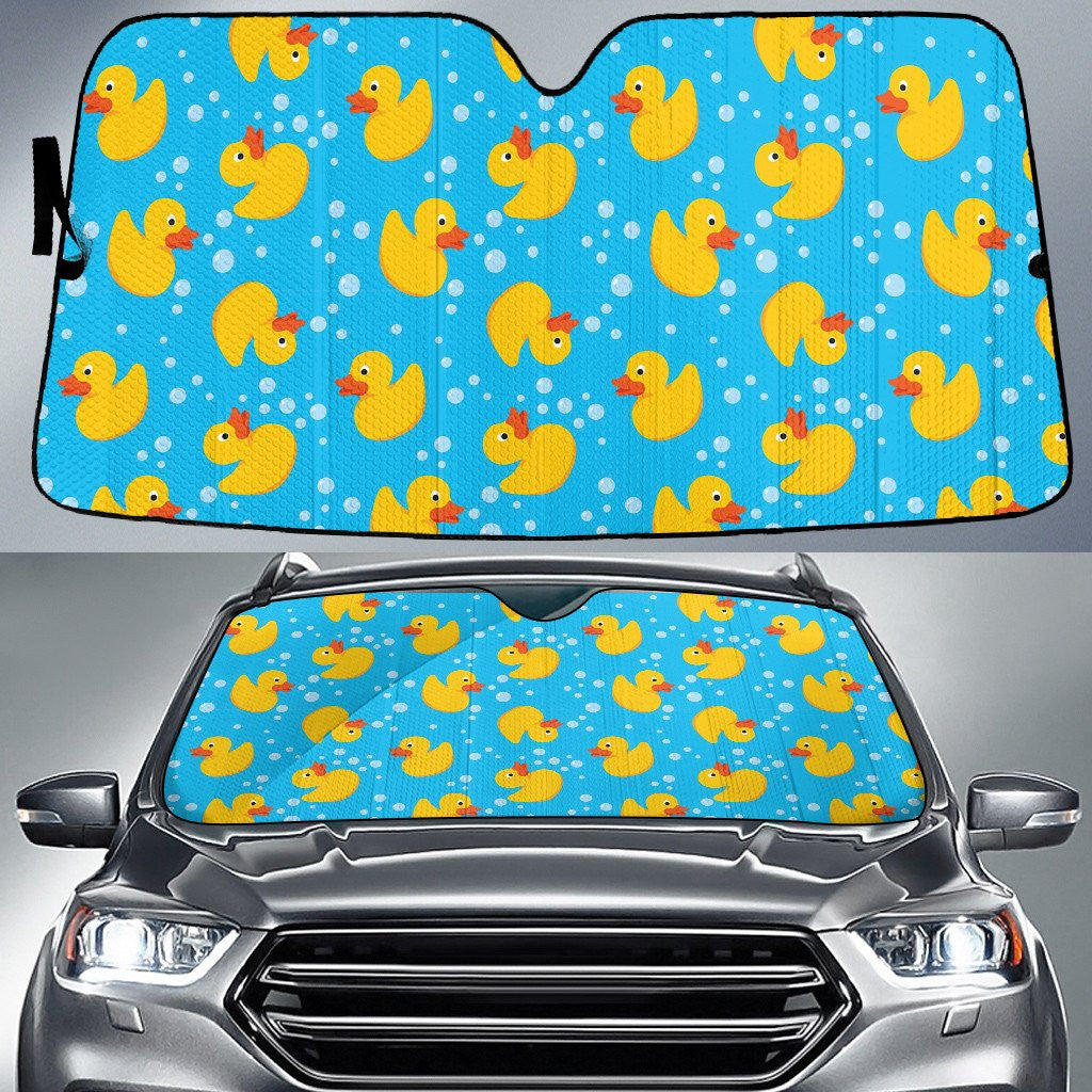 Yellow Big Ducky And Bubble At Lake Blue Theme Car Sun Shades Cover Auto Windshield Coolspod