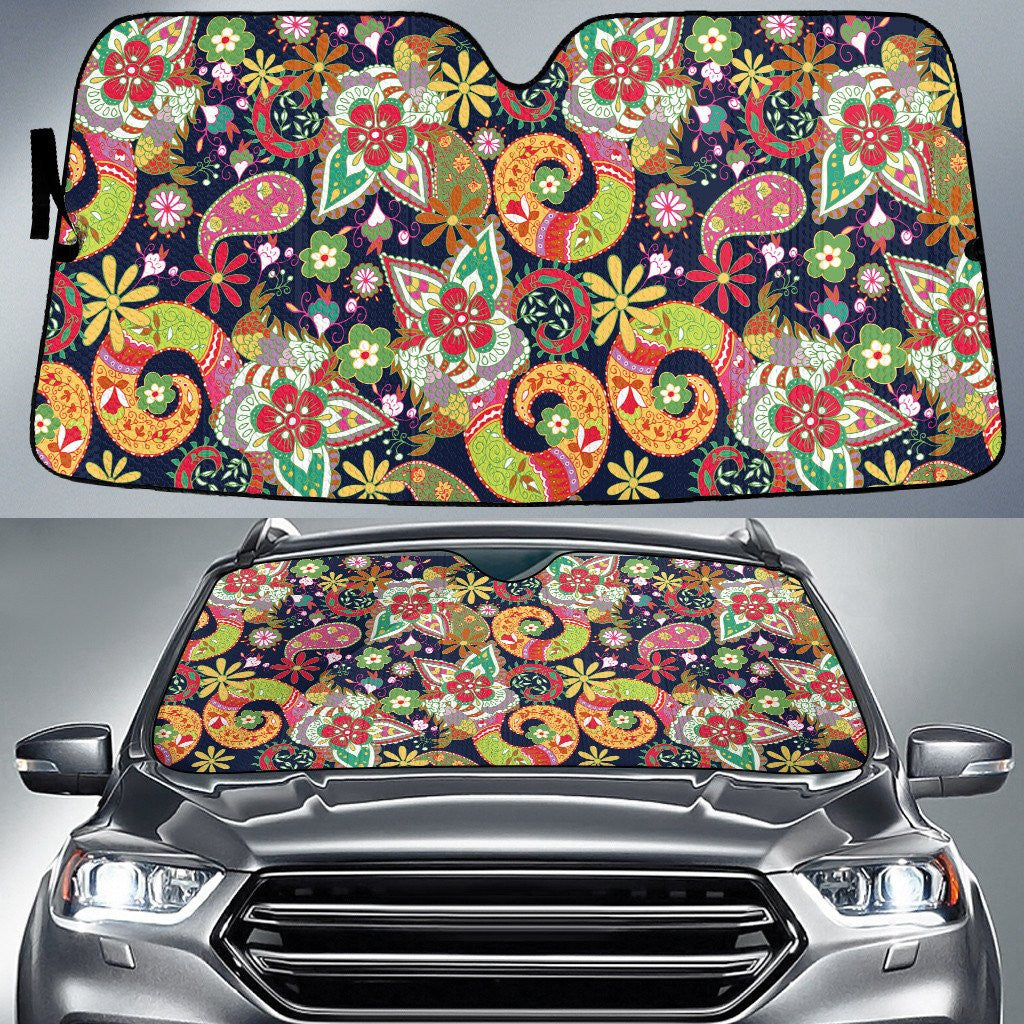 Yellow And Green Large Flowers Paisley Texture Blue Theme Car Sun Shades Cover Auto Windshield Coolspod