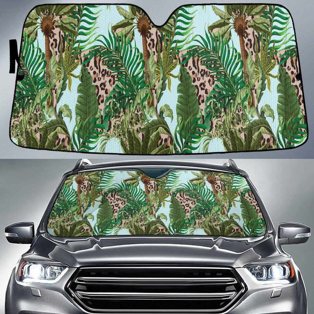 Tropical Coconut Palm Tree Classic Leopard Skin Texture Green Car Sun Shades Cover Auto Windshield Coolspod