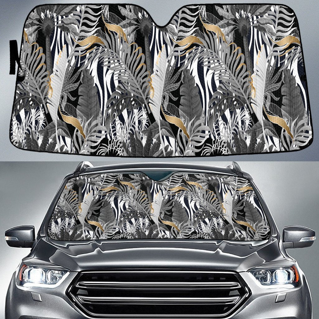 Grey Banana And Acera Leaf Over Zebra Skin Car Sun Shades Cover Auto Windshield Coolspod