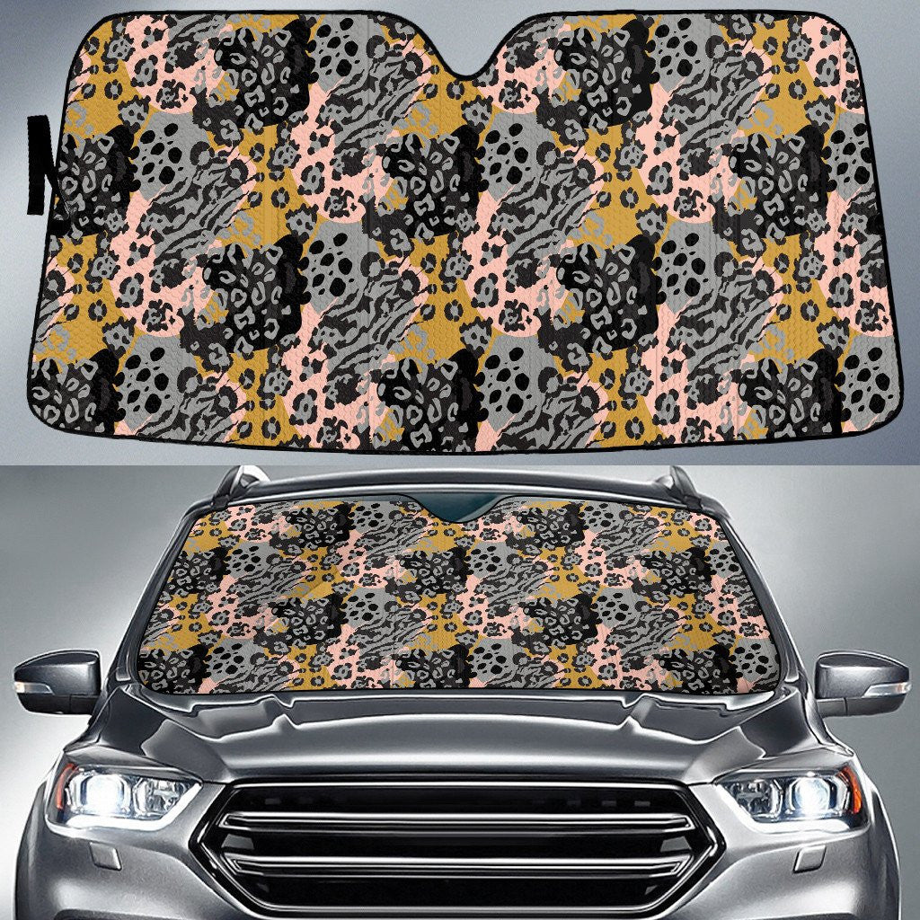 Grey Mixture Of Zebra And Leopard Skin Texture Purple Car Sun Shades Cover Auto Windshield Coolspod