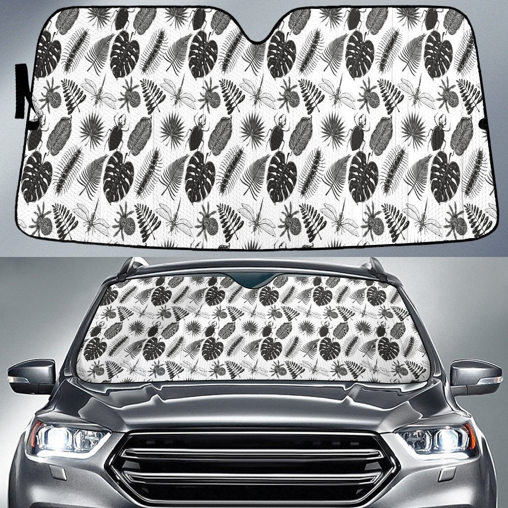 Black And White Monstera Leaf And Classic Palm Leave Car Sun Shades Cover Auto Windshield Coolspod