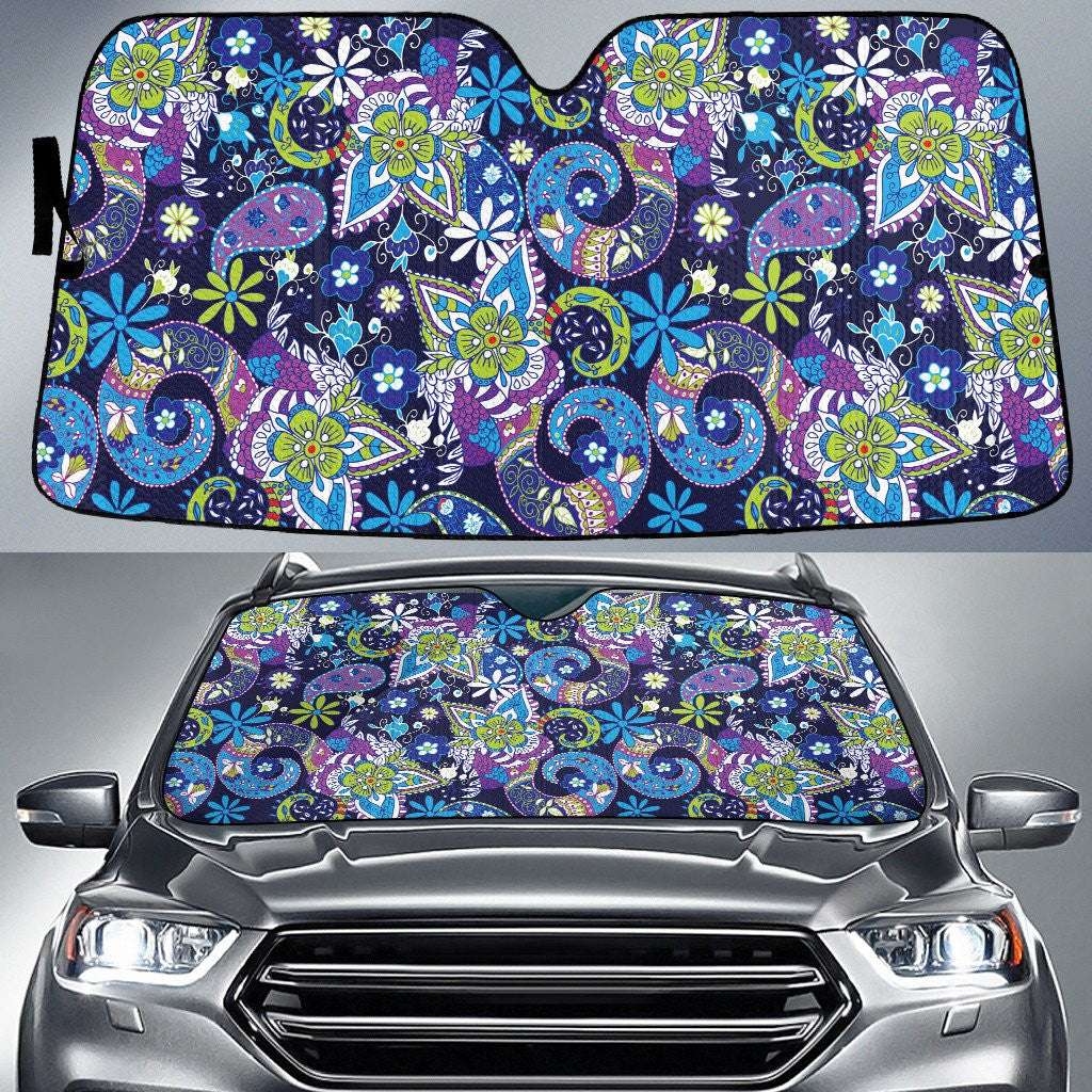 Blue And Green Large Flowers Paisley Texture Blue Theme Car Sun Shades Cover Auto Windshield Coolspod