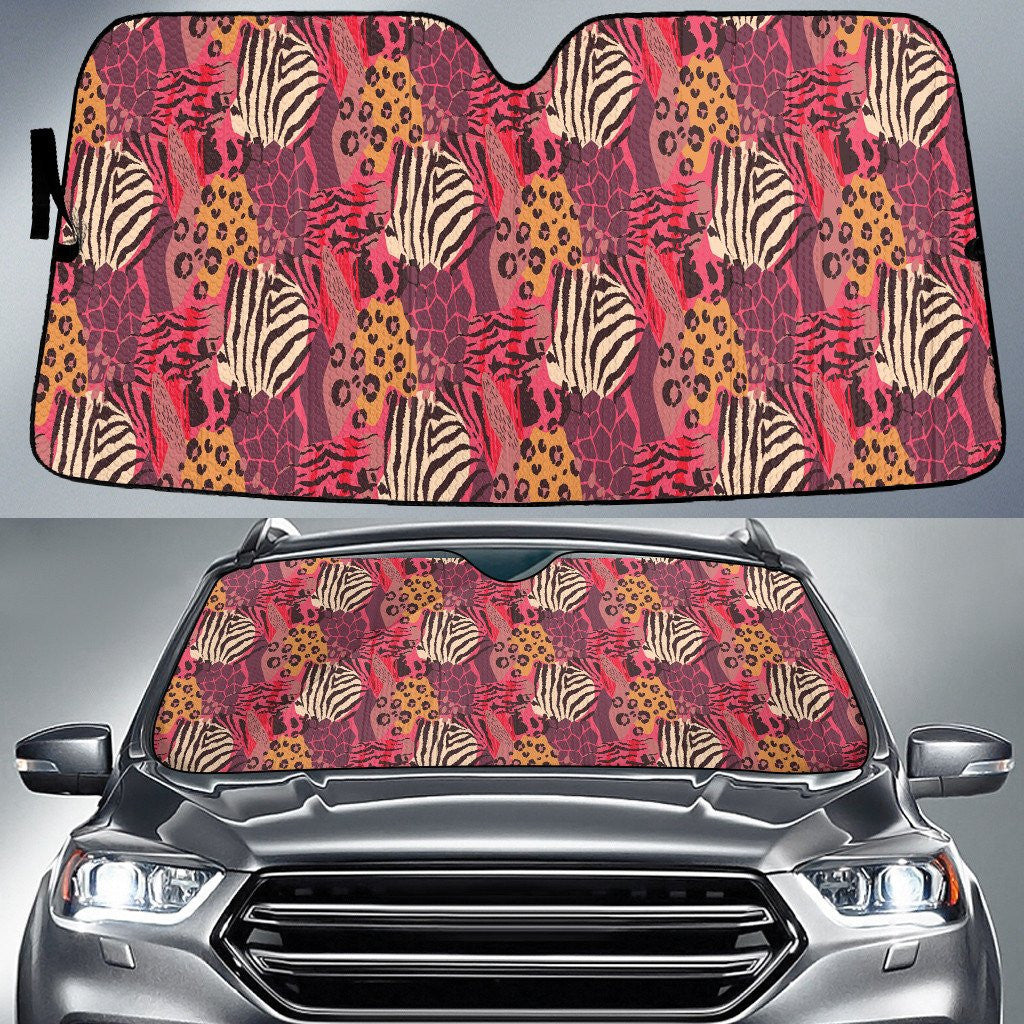 Mixture Of Zebra And Leopard Skin Texture Red Car Sun Shades Cover Auto Windshield Coolspod