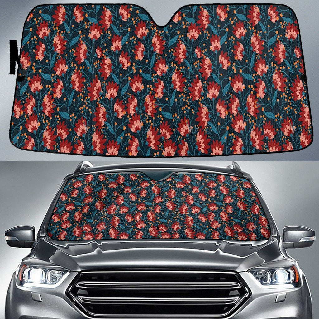 Red Tropical Flower Summer Vibe Pattern Car Sun Shades Cover Auto Windshield Coolspod