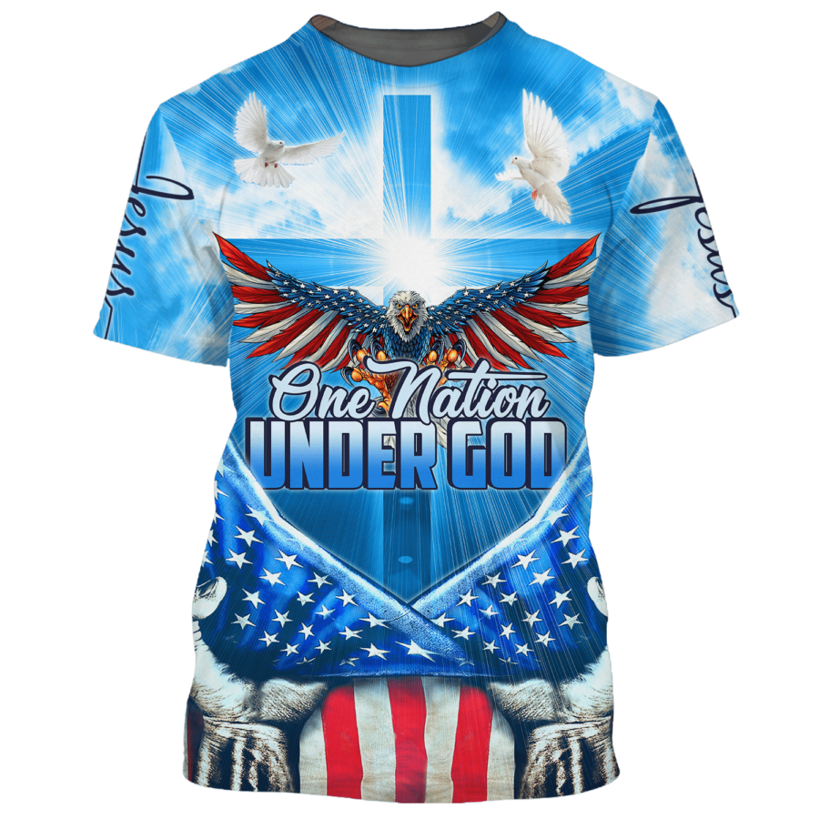 3D Sublimation American Eagle On Shirt One Nation Under God Blue Shirts USA Flag Pattern