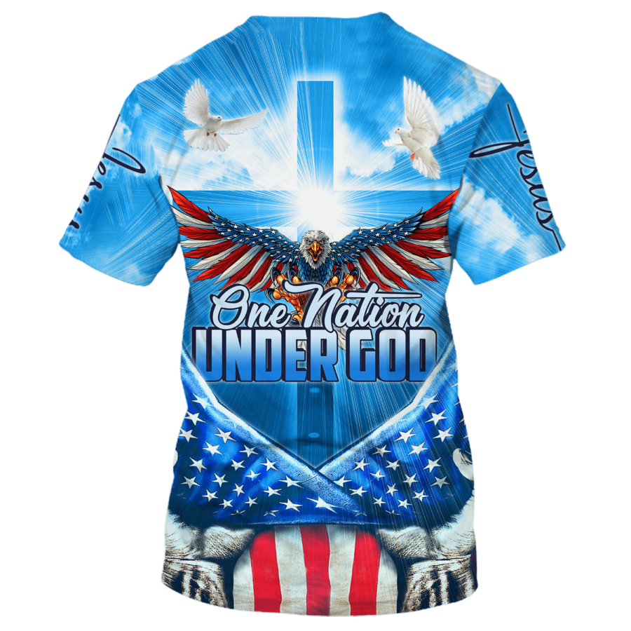 3D Sublimation American Eagle On Shirt One Nation Under God Blue Shirts USA Flag Pattern