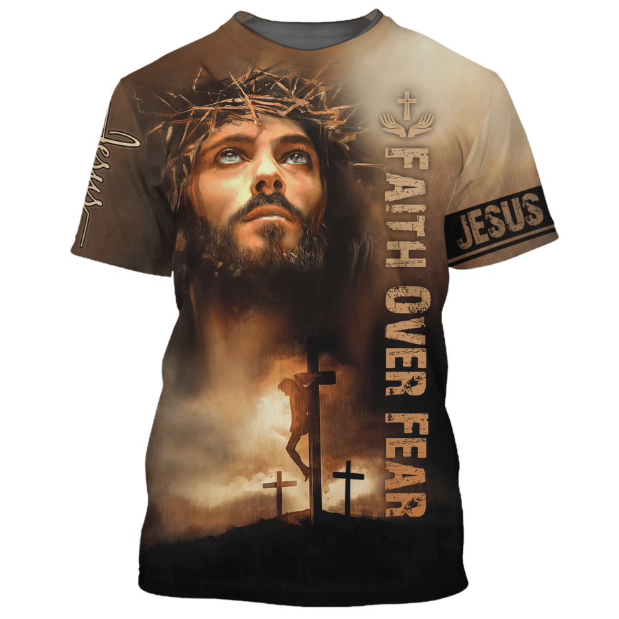 3D All Over Printed Christian Jesus Shirt Faith Over Fear T Shirt Men Women I Love God Shirts