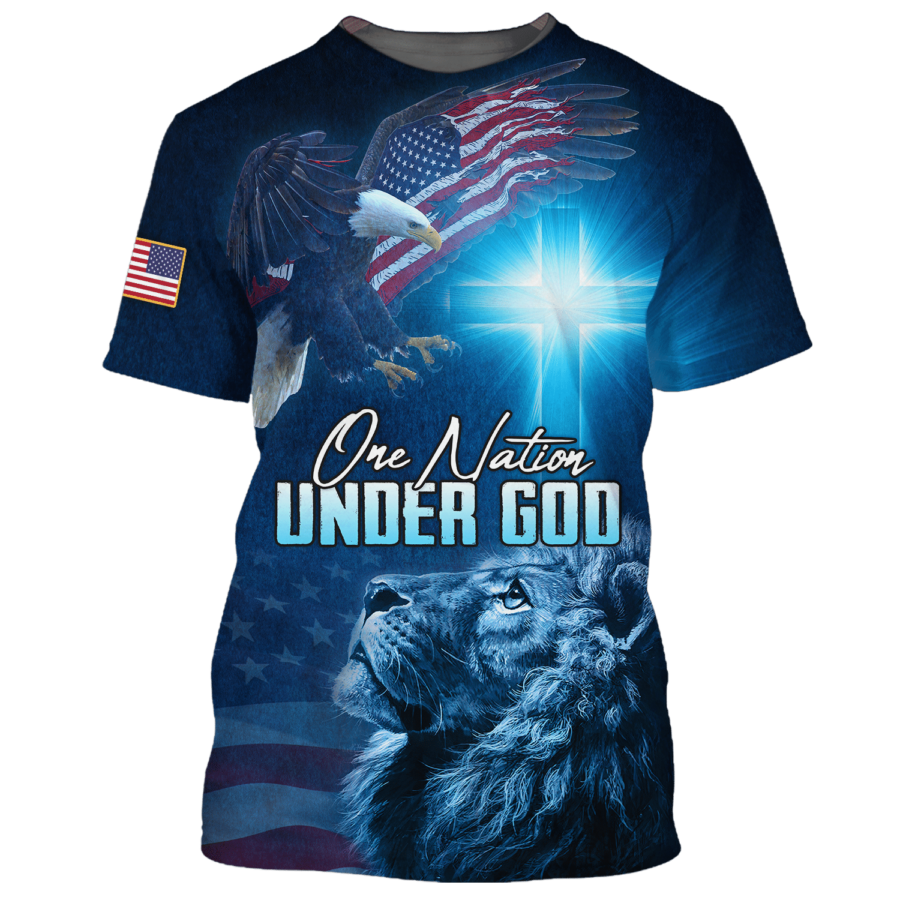 One Nation Under God T Shirt Patriot Jesus And Lion Shirts American Patriotic Gifts