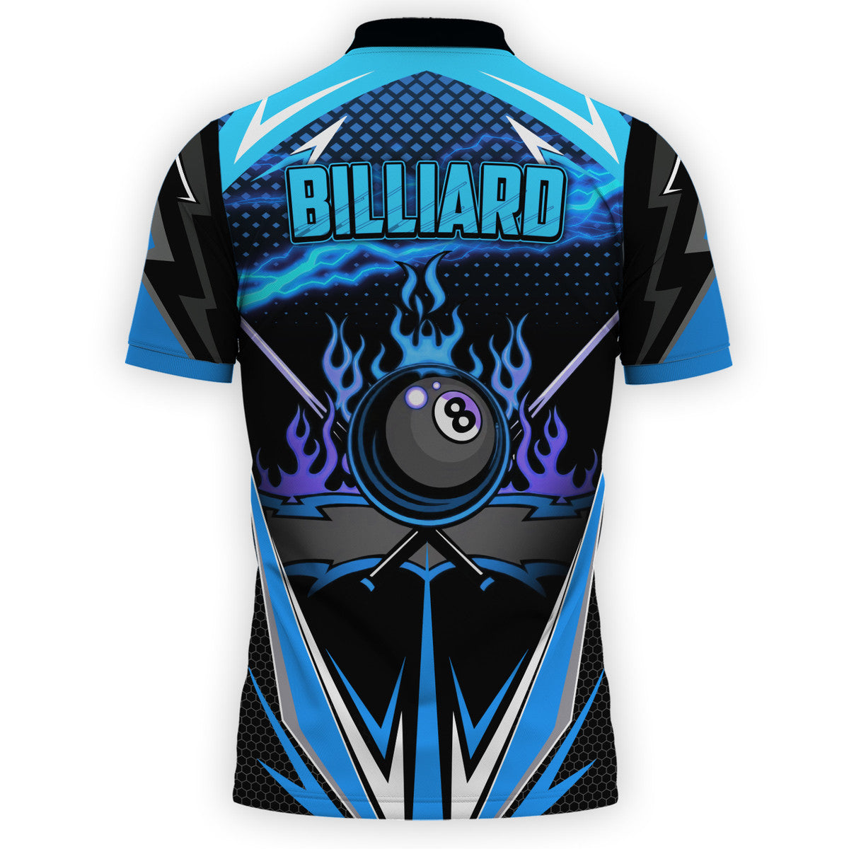 3D All Over Print Billiard Blue Fire Polo Shirt/ Thunder Sport Billiard Shirt/ Gift for Him
